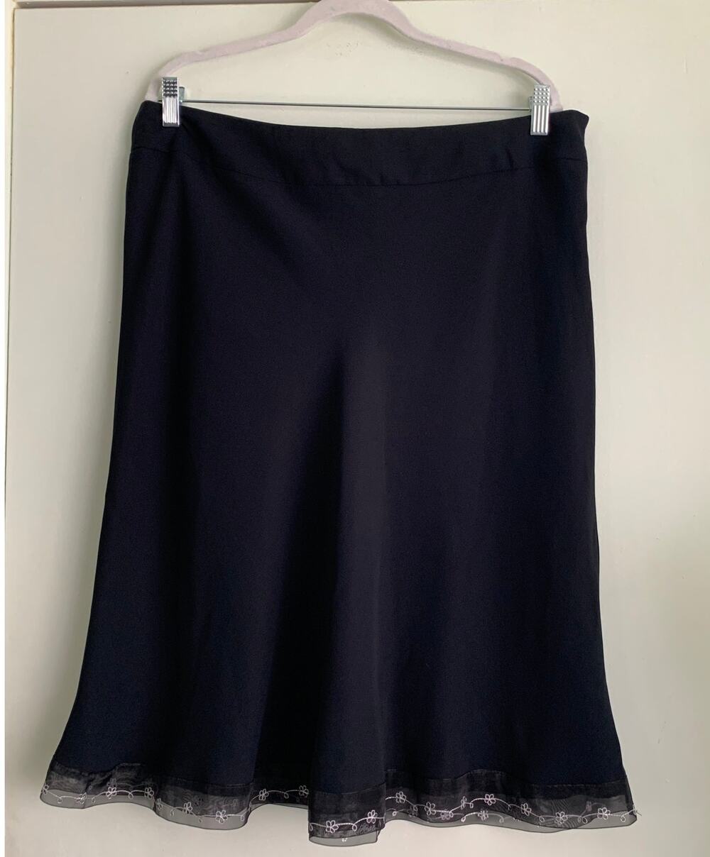 Sandra Darren Black Midi Skirt Embroidered Mesh Hem A Line